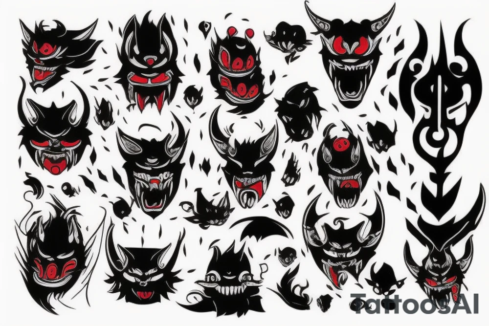 Oni with red and black mist tattoo idea