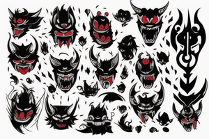 Oni with red and black mist tattoo idea
