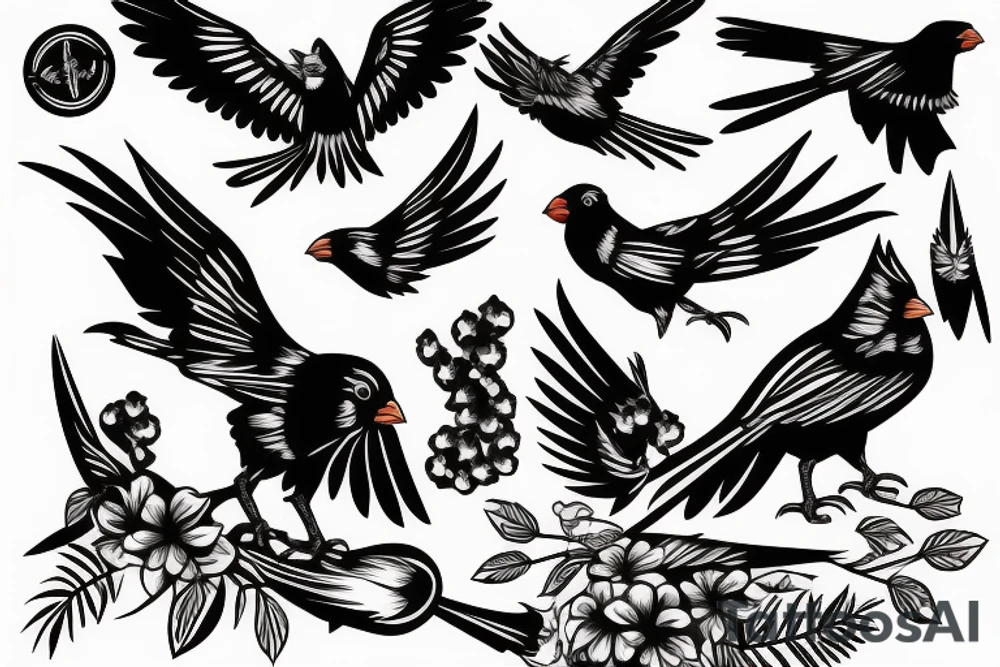 Vicious cardinal attacking a crow tattoo idea Vicious cardinal attacking a crow tattoo idea