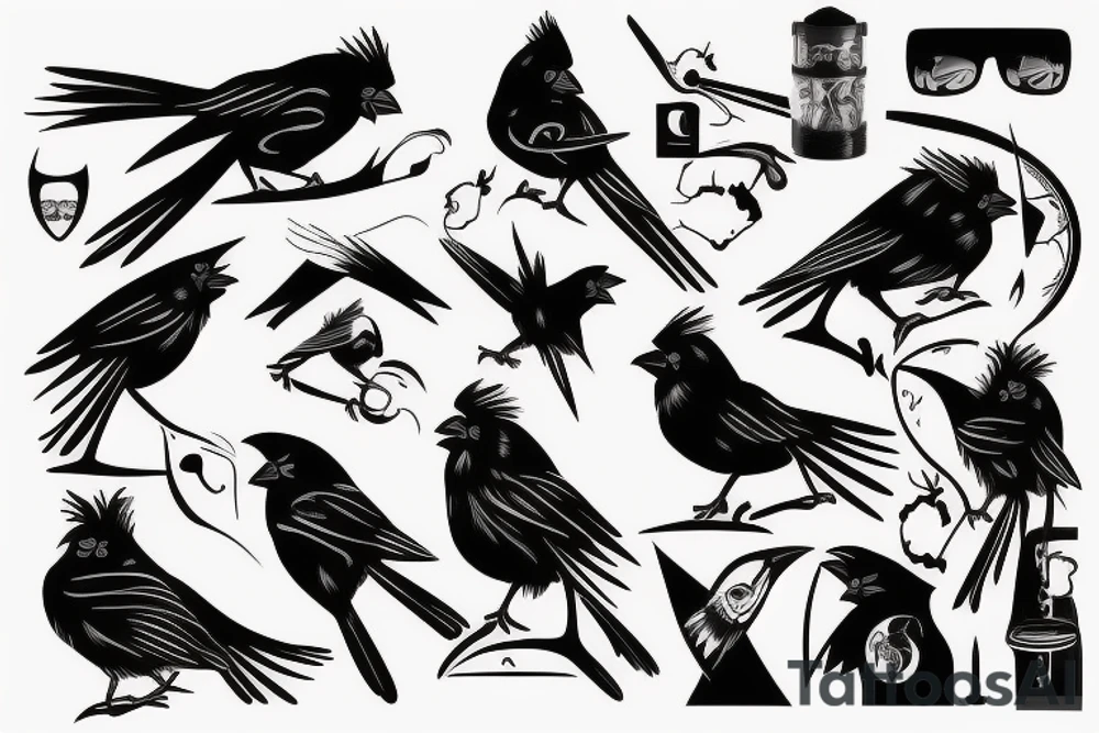 Vicious cardinal attacking a crow tattoo idea Vicious cardinal attacking a crow tattoo idea