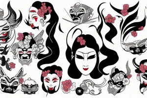a geisha wearing oni mask tattoo idea
