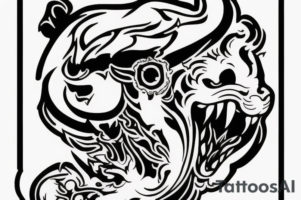 smilodon head fleur de lyc and firefighting helmet tattoo idea