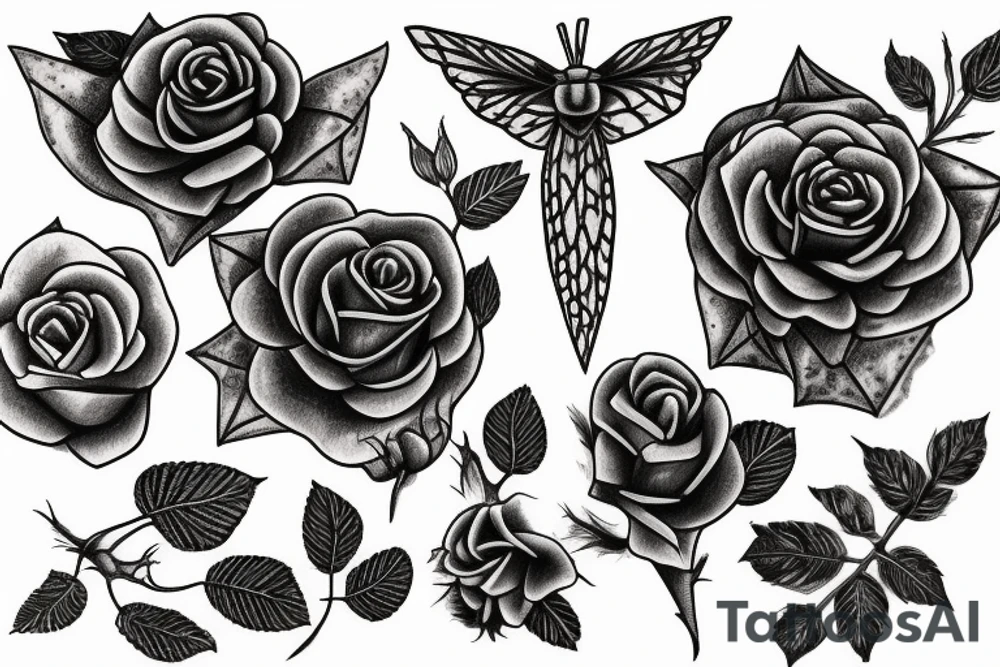 Dagger moth rose tattoo idea