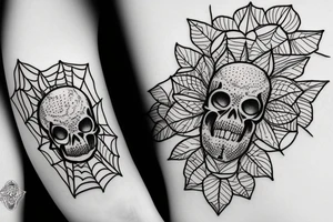 Spider with a skullhead and flowers tattoo idea