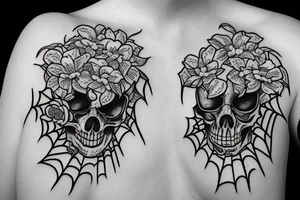 Spider with a skullhead and flowers tattoo idea