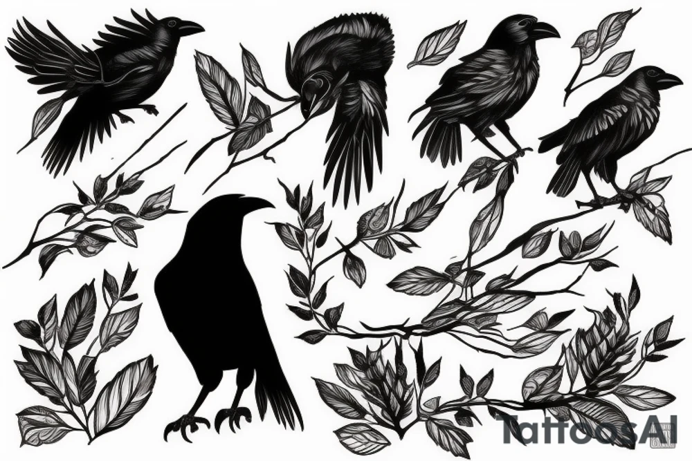 Crow on top of twigs tattoo idea