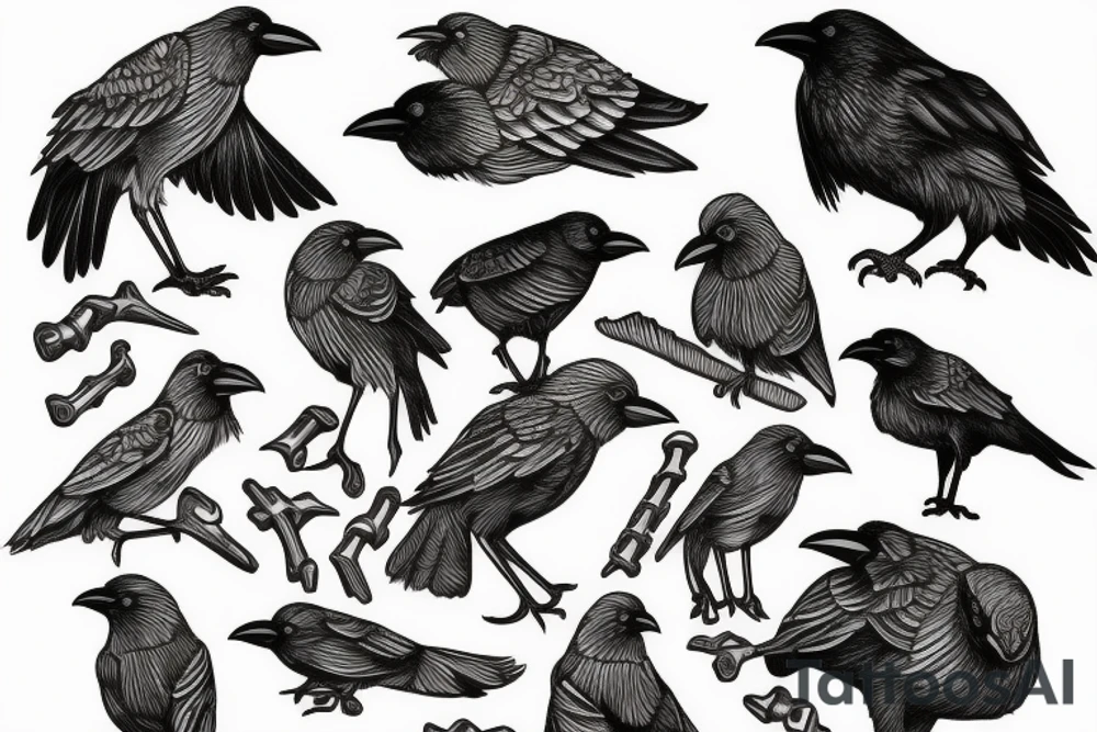Crow on pile of bones tattoo idea