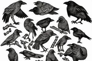 Crow on pile of bones tattoo idea