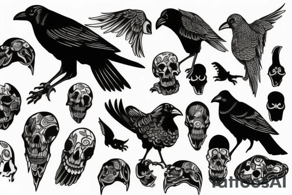 Crow on pile of bones tattoo idea