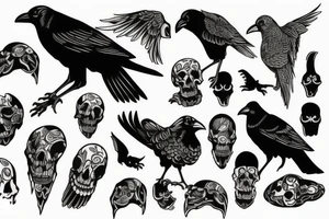 Crow on pile of bones tattoo idea