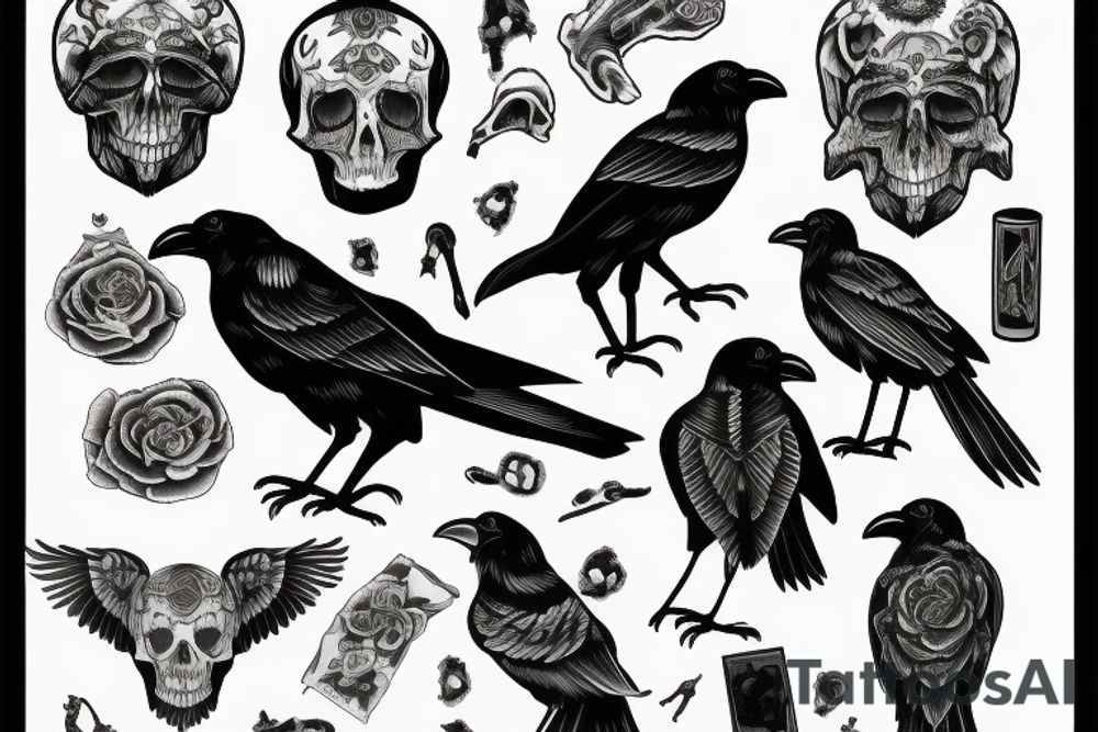 Crow on pile of bones tattoo idea