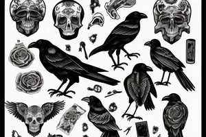 Crow on pile of bones tattoo idea