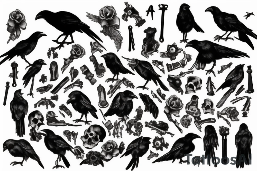 Crow on pile of bones tattoo idea