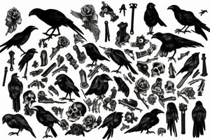Crow on pile of bones tattoo idea
