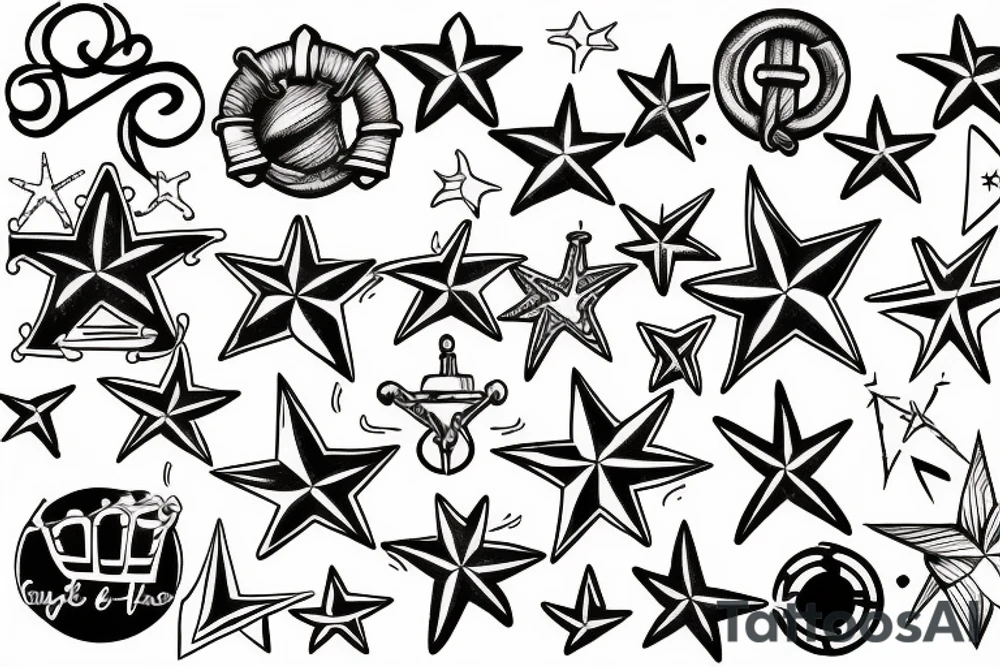 3 nautical stars, Spanish heritage, French heritage, and African heritage tattoo idea