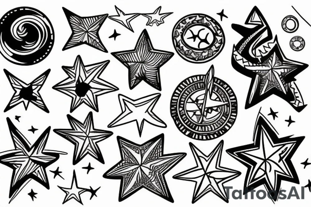 3 nautical stars, Spanish heritage, French heritage, and African heritage tattoo idea