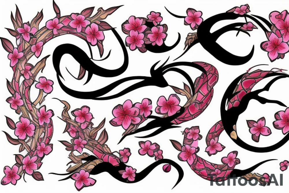 Viper with cherry blossoms tattoo idea