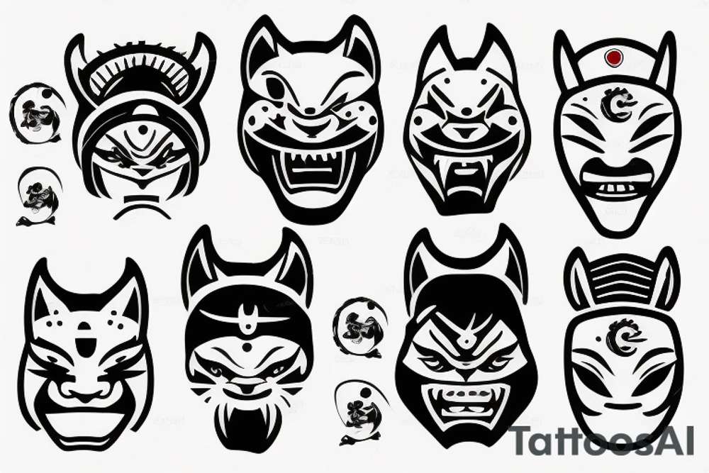 Oni mask with cubs hat tattoo idea