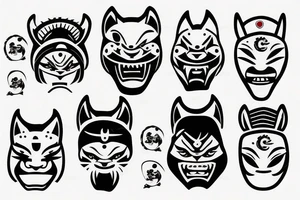 Oni mask with cubs hat tattoo idea