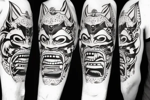 Oni mask with cubs hat tattoo idea