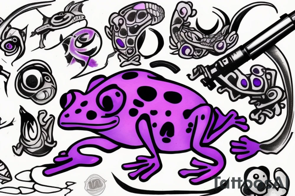 purple frog with a gun looking mad tattoo idea