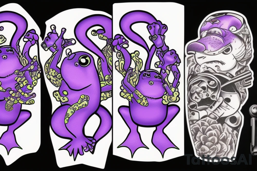 purple frog with a gun tattoo idea