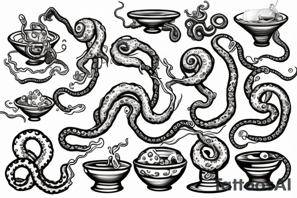 Kraken tentacle holding a bowl and eating cereals tattoo idea