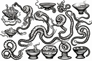 Kraken tentacle holding a bowl and eating cereals tattoo idea