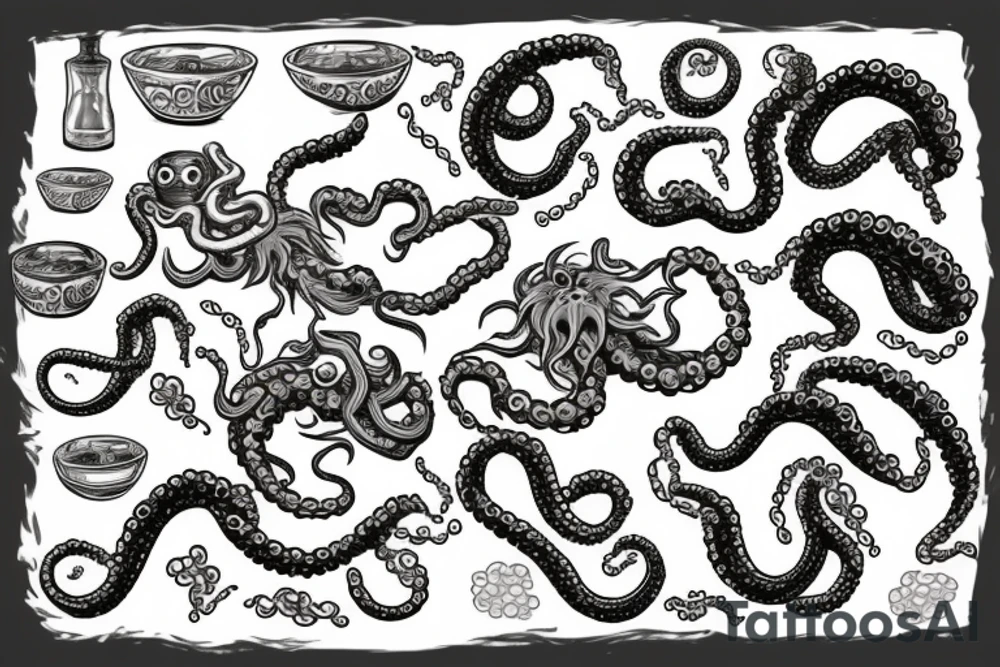 Kraken tentacle holding a bowl and eating cereals tattoo idea