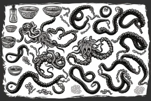 Kraken tentacle holding a bowl and eating cereals tattoo idea