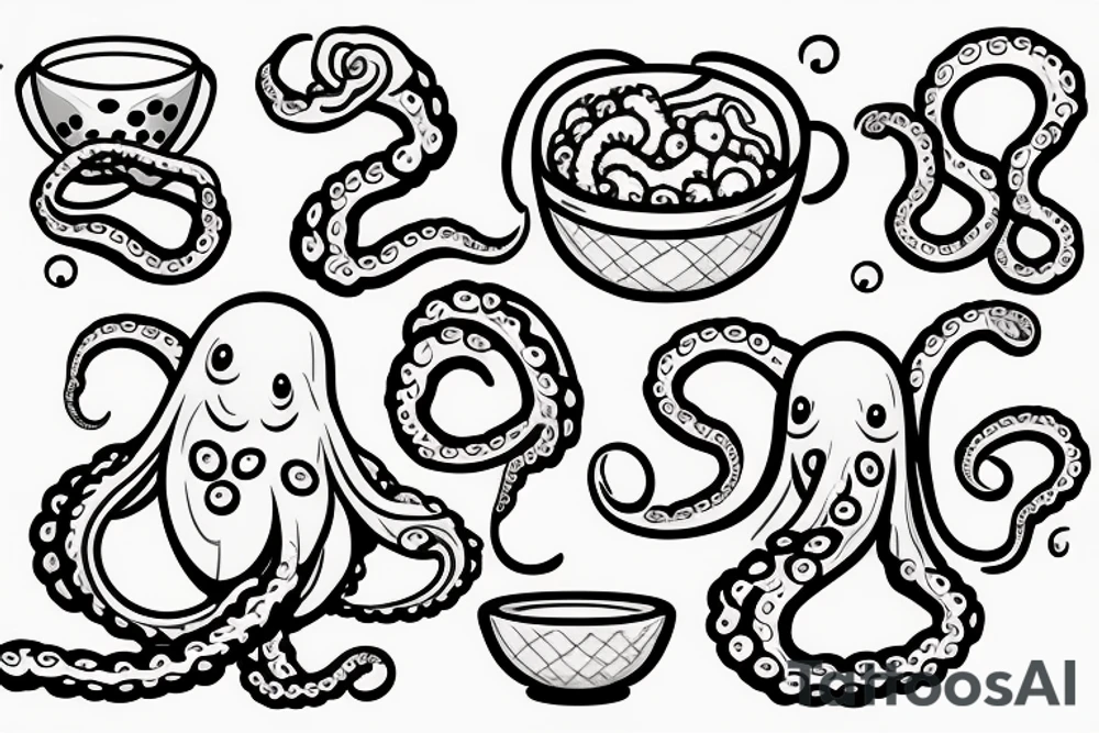 Octopus’s tentacle holding a bowl and eating cereals tattoo idea