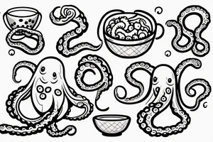 Octopus’s tentacle holding a bowl and eating cereals tattoo idea