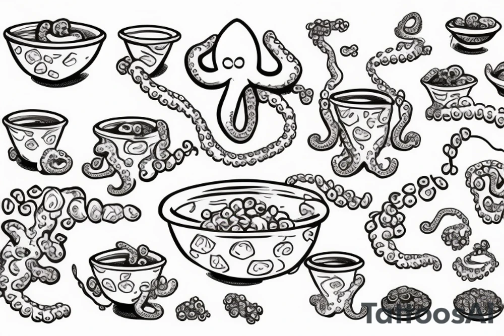 Octopus’s tentacle holding a bowl and eating cereals tattoo idea