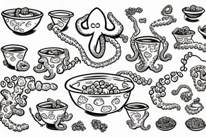 Octopus’s tentacle holding a bowl and eating cereals tattoo idea