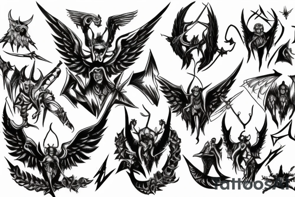 Army of archangels fighting with devil tattoo idea