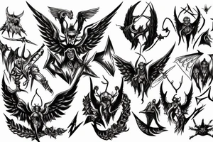 Army of archangels fighting with devil tattoo idea