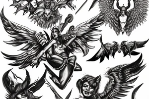 Army of archangels fighting with devil tattoo idea