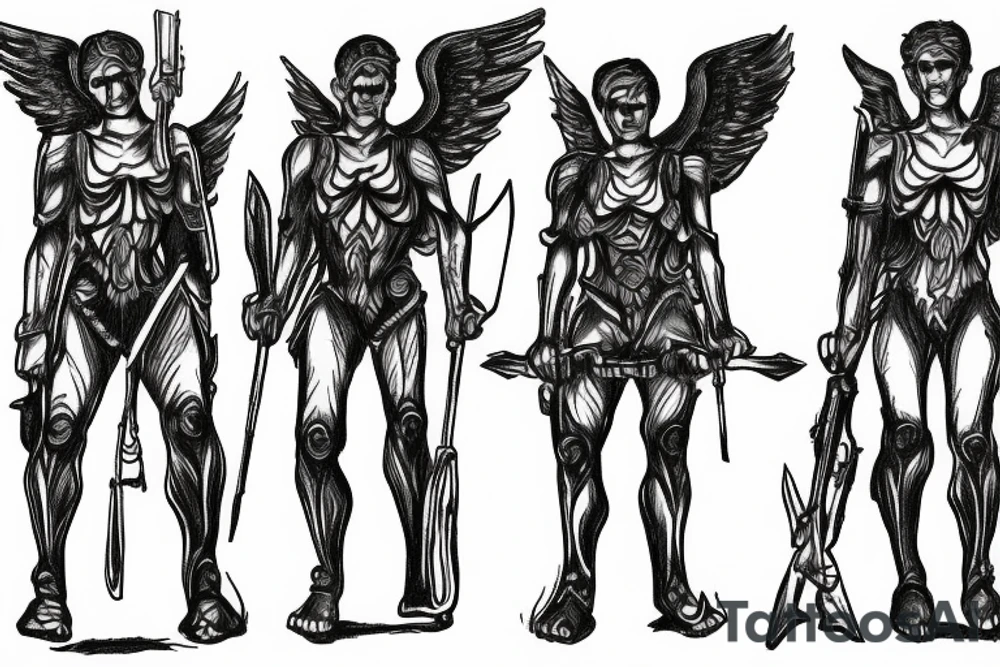 Army of archangels standing in a row tattoo idea