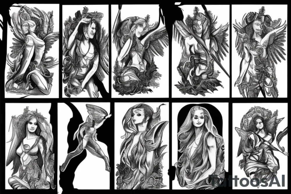 Army of archangels standing in a row tattoo idea