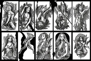 Army of archangels standing in a row tattoo idea
