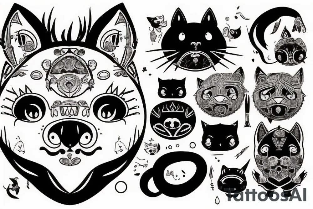 A little cat with a boar's face tattoo idea