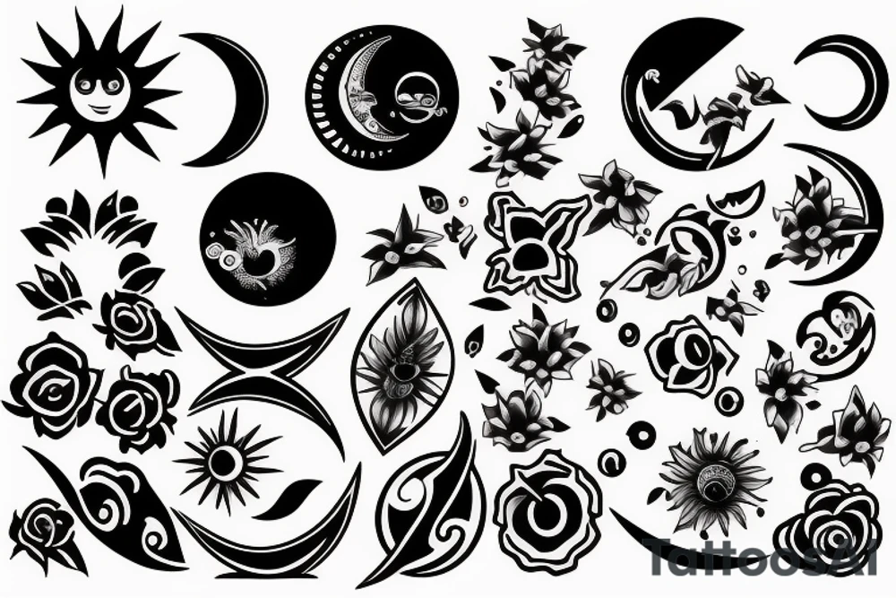Couple tattoos, Sun and moon tattoo idea
