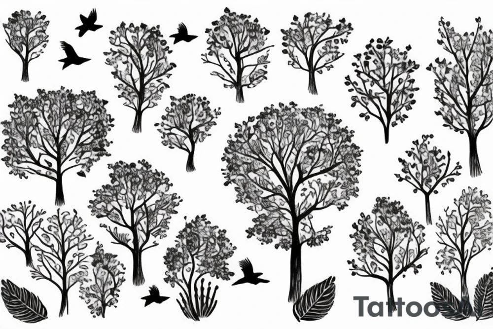 Tree with birds flying around tattoo idea