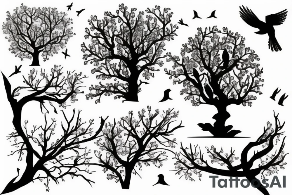 Tree with birds flying around tattoo idea