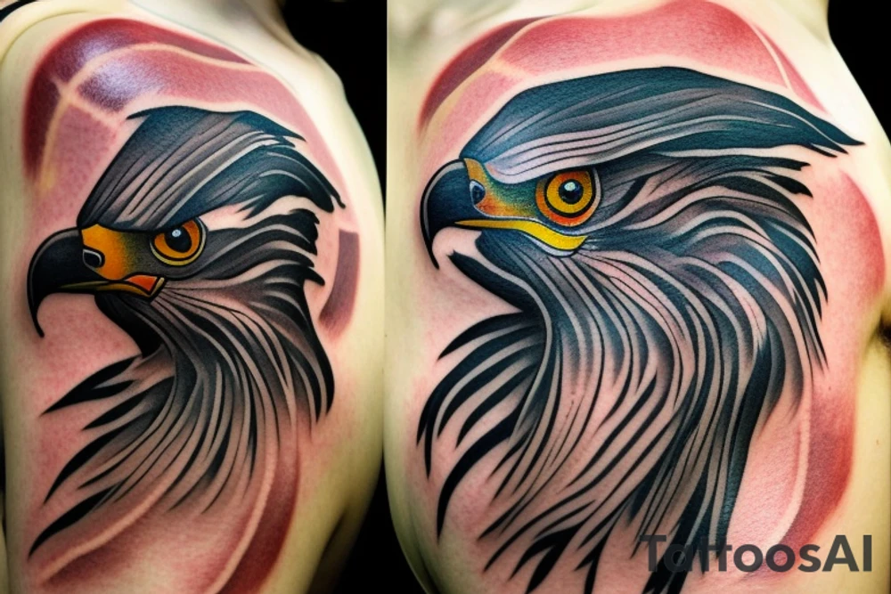 A falcon with red eyes tattoo idea
