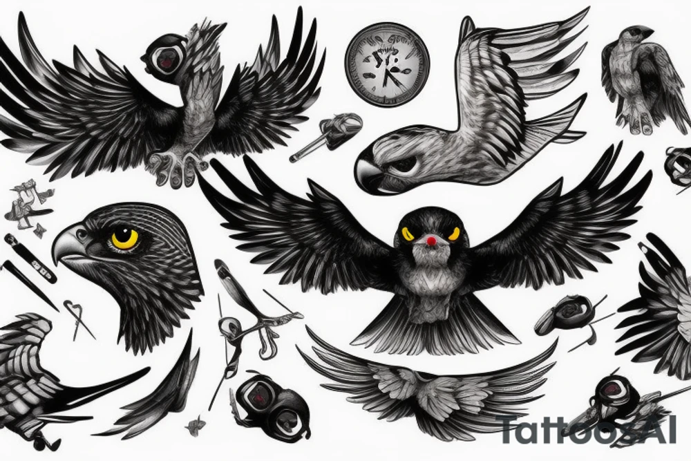 A falcon with red eyes tattoo idea