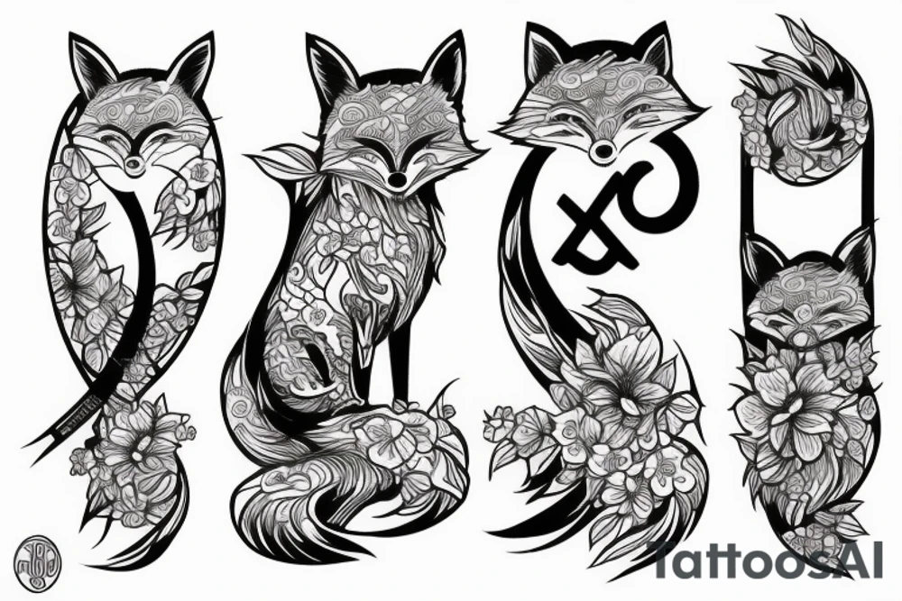 fox katana japan sakura tattoo idea