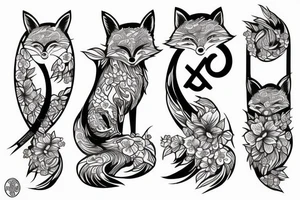 fox katana japan sakura tattoo idea