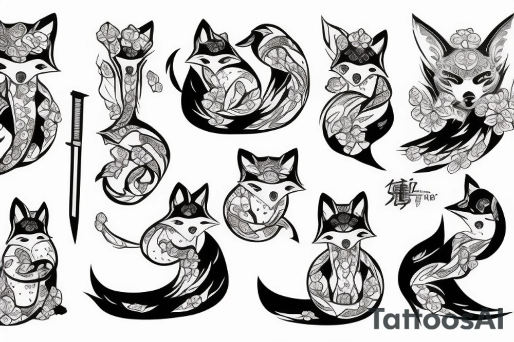 fox katana japan sakura tattoo idea