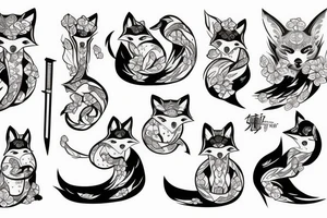 fox katana japan sakura tattoo idea